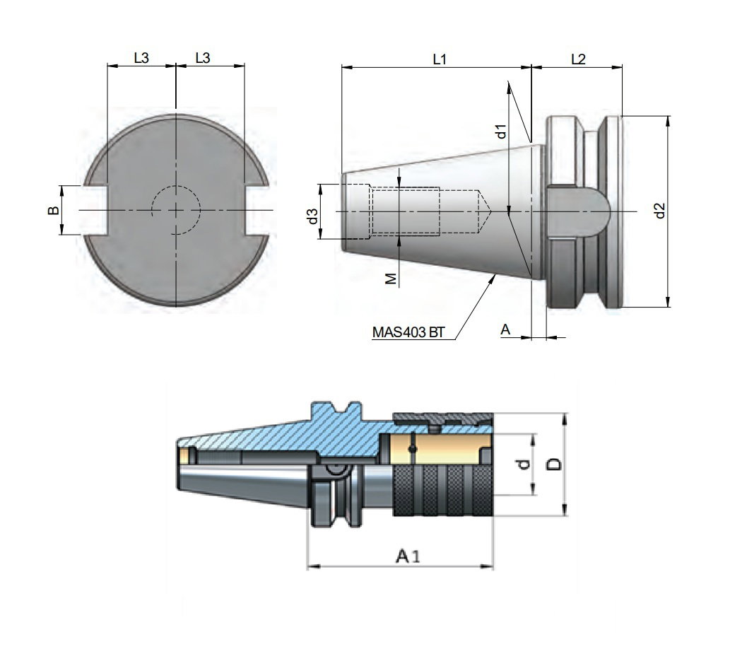 GFB M3 - M12 BT 40 Kılavuz Çekme Başlığı